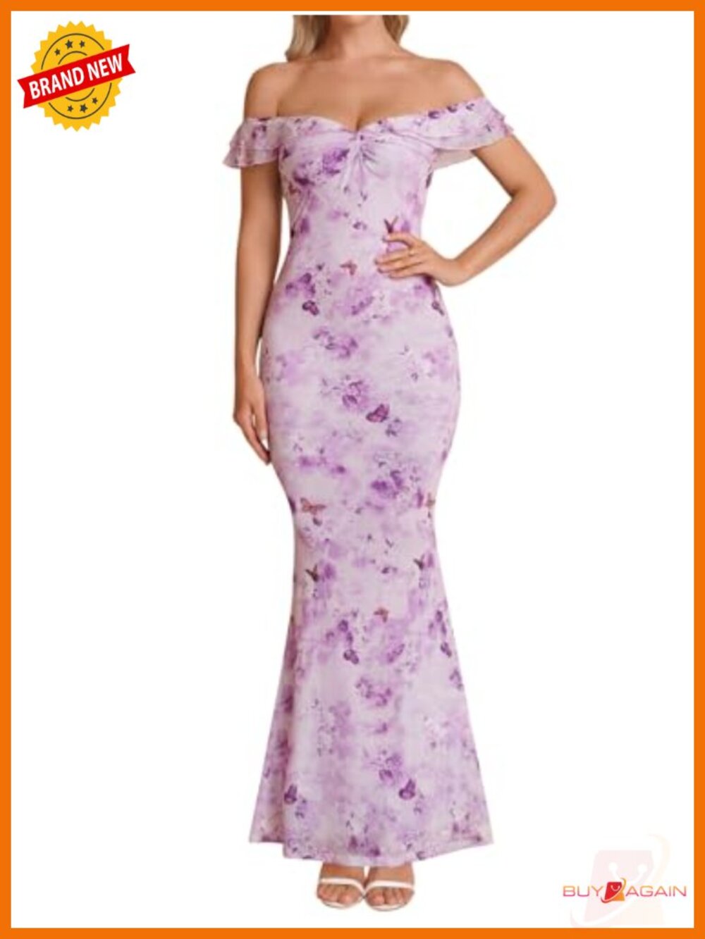 Floral Off Shoulder Bodycon Maxi Dress Ruffle Formal Wedding Guest